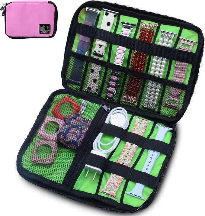 baozai Smart Watch Bands Organizer, Waterproof Portable Electronics Travel Accessories Organizer Bag for Watch Bands, Cable, Charger, Headset, SD Card, Pink by baozai