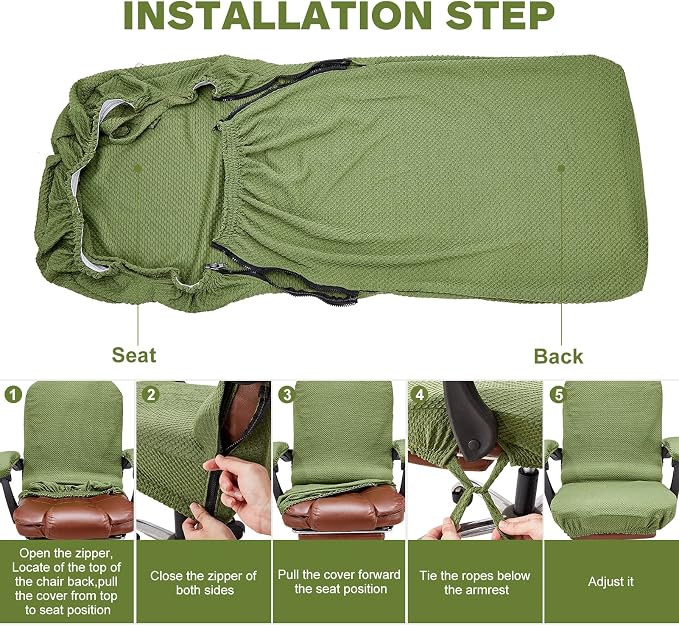 NeColorLife Office Chair Cover with Armrest Covers,Large,Green | Stretch Thick Jacquard Fabric Fits Most High-Back Executive and Desk Chairs; Machine Washable,Includes 2 Armrest Covers - Image 6