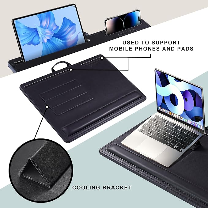CENNBIE Leather Lap Desk with Memory Foam Cushion 24x16 Inches (Black) - Image 3