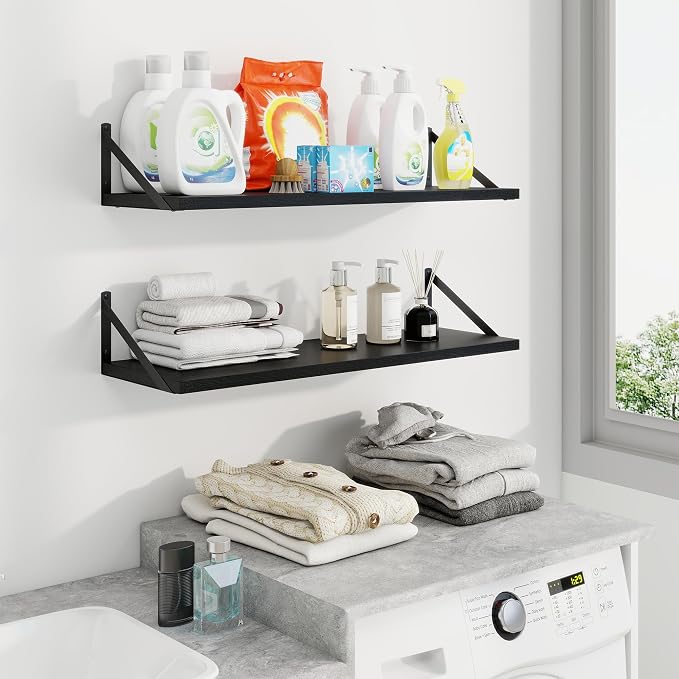 Axeman 30 Inch Floating Shelves, 10 Inch Deep Black Wall Shelves Set of 2 - Image 2