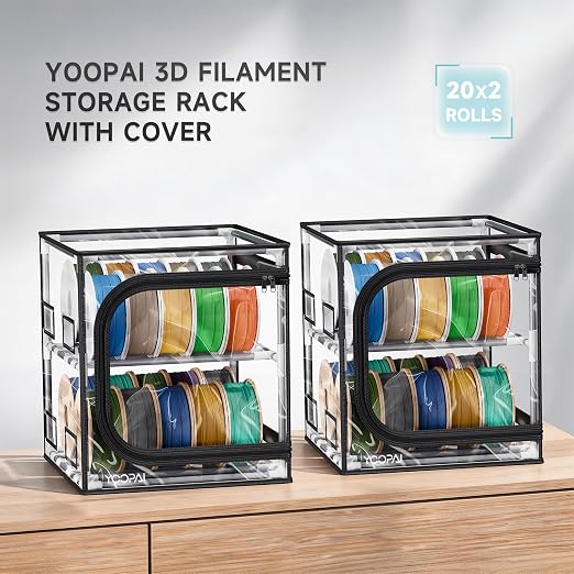 YOOPAI 3D Printer Filament Storage Box – 2 Tier Filament Storage Rack with Transparent Cover, Holds Up to 48 Rolls 1KG – 3D Filament Storage Organizer for Home, Workshop & Studio(20 Roll*2) - Image 2