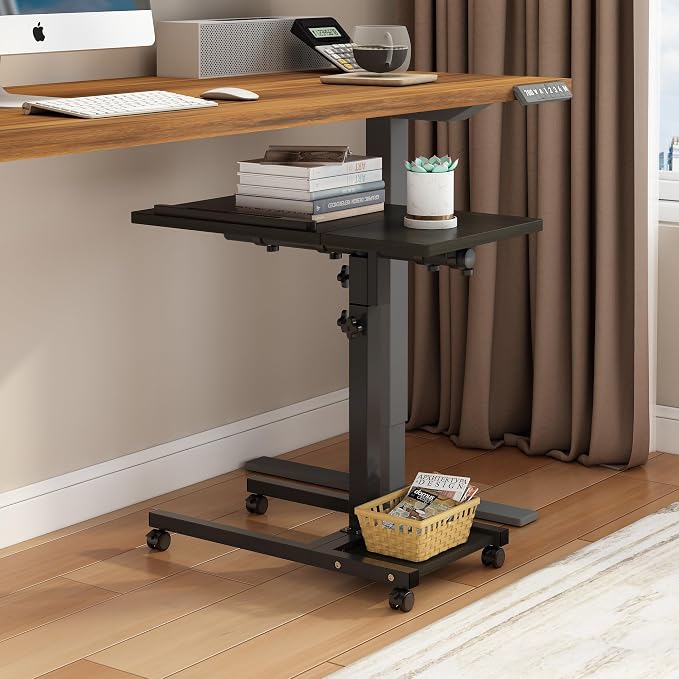 TigerDad Mobile Adjustable Height Laptop Stand PC Computer Portable Notebook Swivel Laptop Desk Rolling Table Desk Cart Tiltable with Wheels Casters& Mouse Pad Table - Image 7