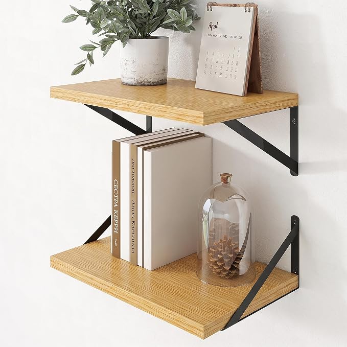 Axeman Deep Floating Shelves, 18'' x 12'' Oak Wall Shelves Set of 2 by Axeman