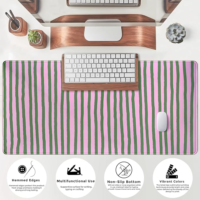 Stripes Aesthetic Desk Mat Pink Retro Style Large Mouse Pad Cute Desk Pad Gaming Mousepad XXL 31.5''X15.7'' Extended Big Computer Keyboard Mouse Mat for Office Decor - Image 7