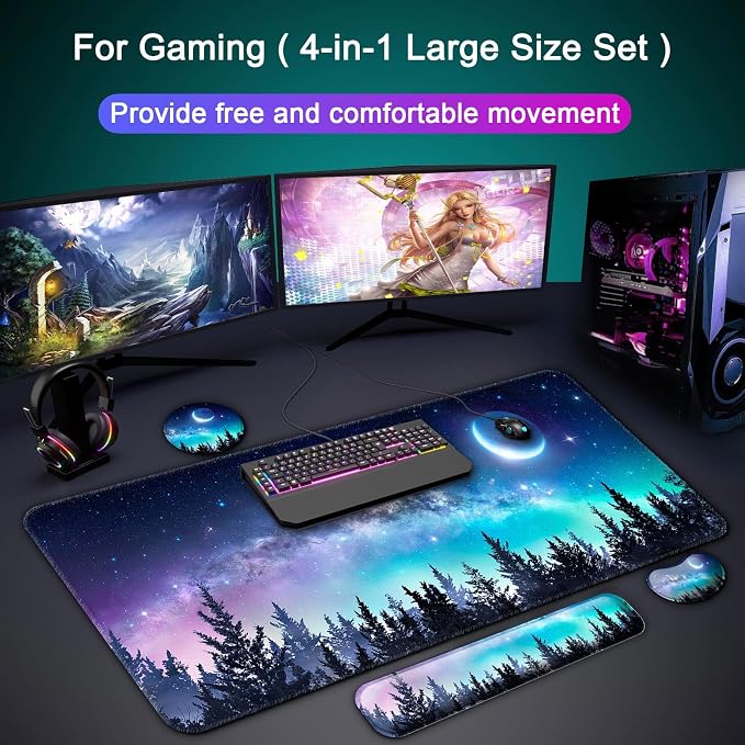 4 in 1 Mouse Pad and Keyboard Wrist Rest,Large Desk Mat,Coaster Set-Forest - Image 8