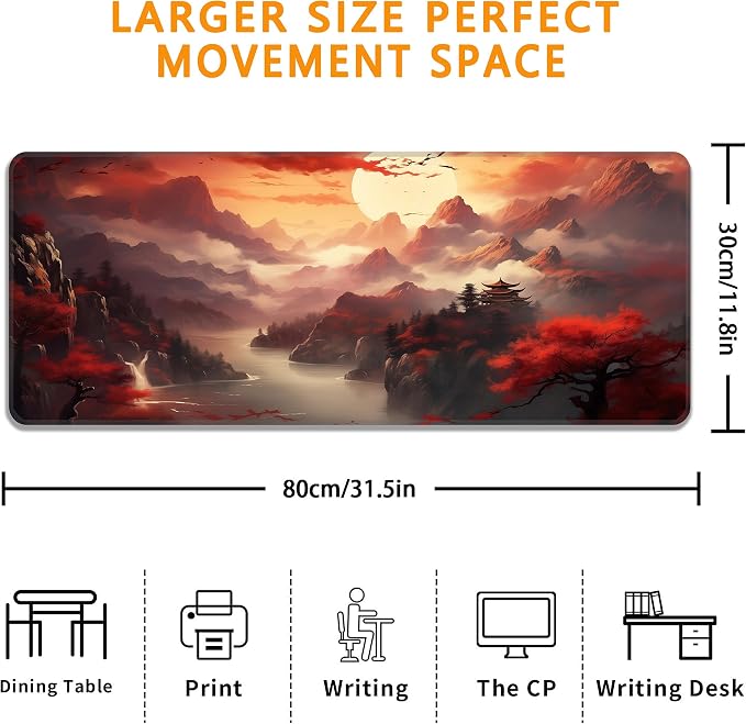 Dark Canyon Desk Mat, XL 31.5"x11.8" Large Mouse Pad, Full Moon Extended Gaming Mouse Mat,Non-Slip Rubber Base Waterproof with Stitched Edges for Gaming Office Home Decor - Image 3