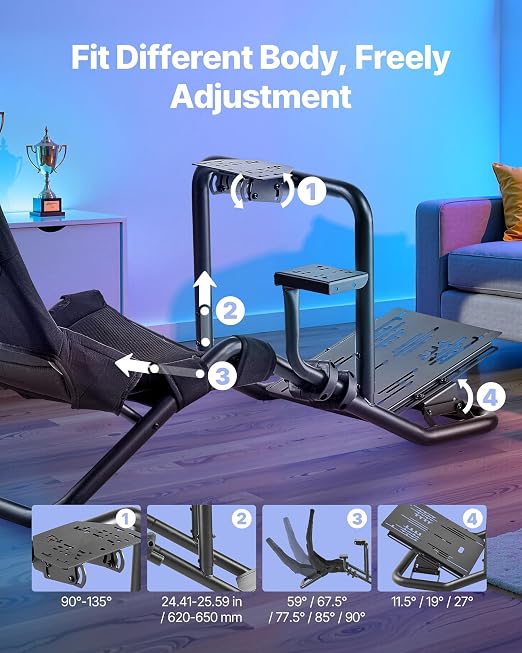 VEVOR Racing Wheel Stand, Heavy-Duty Integrated Simulator Cockpit Steering Stand, Fit Logitech G25,G27,G29,G920,G923, Thrustmaster T300RS,TX F458,T500RS,T3PA-PRO (F1/GT) and CSR Pedals, Black - Image 4