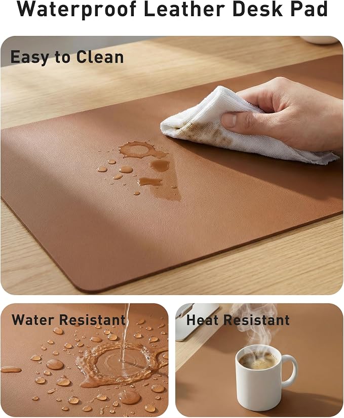 Aothia Faux Leather Desk Mat - Large Mouse Pad, Non-Slip PU Leather Blotter, Waterproof Writing Surface for Office and Home (Brown, 42" x 17") - Image 7