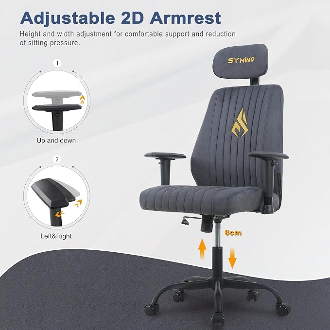 Symino Office Chair Ergonomic with 109° Rocking Function, Breathable Suede Fabric, Integrated Lumbar Support, Adjustable Headrest & Armrests, Swivel Desk Chair - Image 7