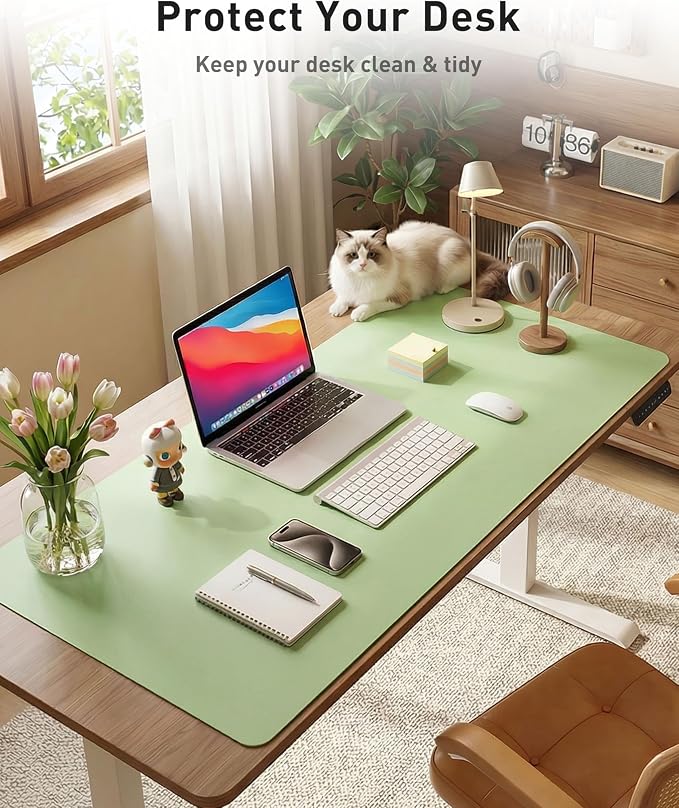 Aothia Faux Leather Desk Mat - Large Mouse Pad, Non-Slip PU Leather Blotter, Waterproof Writing Surface for Office and Home (Foam Green, 42" x 17") - Image 3