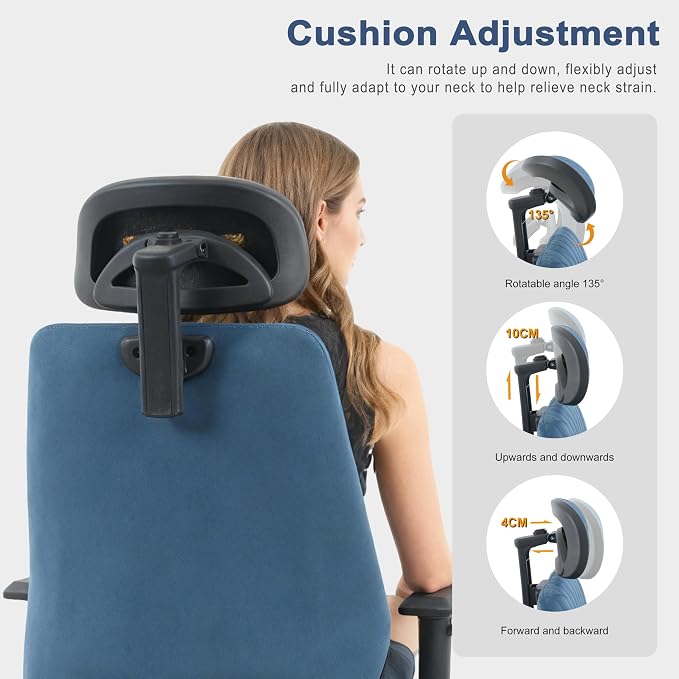 Symino Office Chair Ergonomic with 109° Rocking Function, Breathable Suede Fabric, Integrated Lumbar Support, Adjustable Headrest & Armrests, Swivel Desk Chair - Image 8