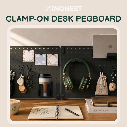 Clamp On Desk Pegboard 32" x 12" with Accessories Black | No Drill Metal Desktop Organizer & Privacy Panel, Vertical Storage Divider for Home Office and Gaming Setup - Image 5