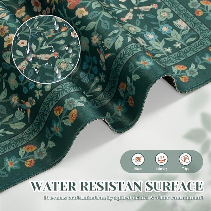iCasso Aesthetic Floral Desk Mat,Retro Mouse Pads,31.5x11.8in,Deep Green | Anti-Slip Mousepad with Stitched Edges, Waterproof Computer Pad, Desk Accessories Office Decor for Women - Image 5