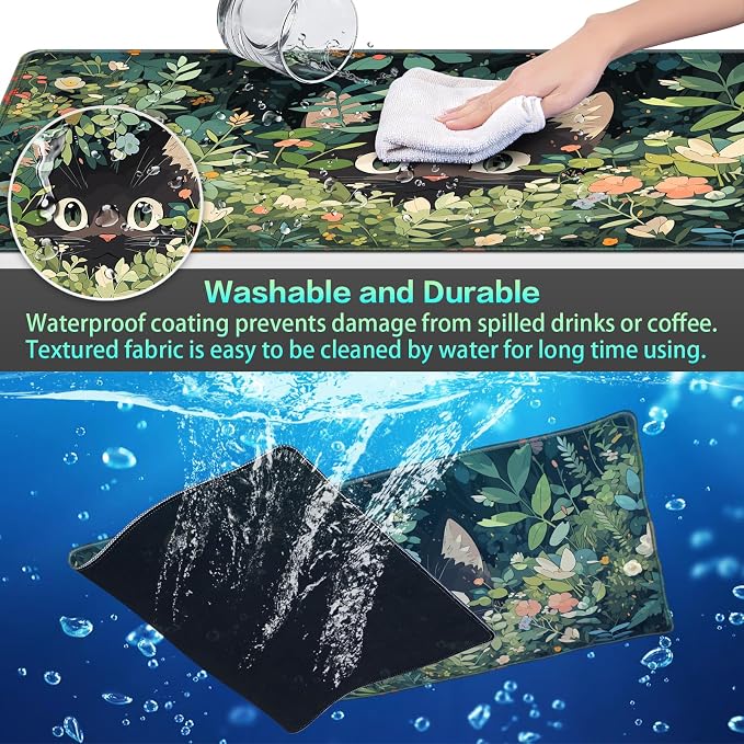 Canjoy Gaming Mouse Pad, 31.5x15.7in Anime Kawaii Large Mouse Pads for Desk | Cute Black Cats Desk Mat for Keyboard and Mouse Computer Big Full Size Desk Pad with Non-Slip Rubber Base and Stitched Edge - Image 5
