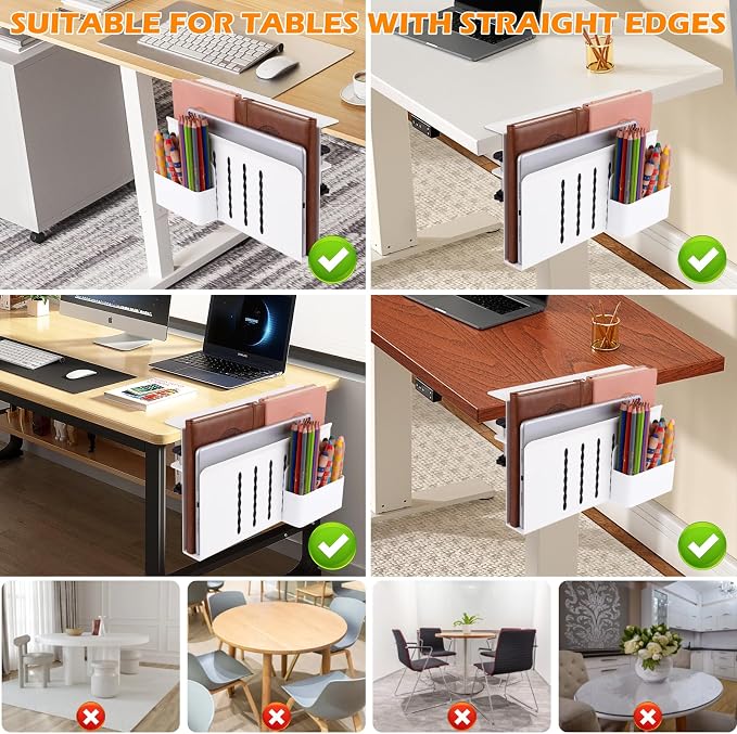 Desk Side Storage, Under Desk Laptop Mount, Table Side Hanging File Organizer, No Drill Clamp On Cable Management Tray, Laptop Holder with Magnetic Pen Holder for Office and Home - Image 7
