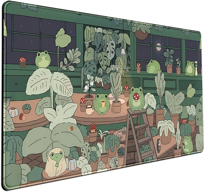 Cute Frog Mouse Pad Desk Pad Kawaii Green Desk Frog Decor Large Mouse Pad | Large Gaming Mouse Pad for Desk Computer Keyboard Laptop, Home Office Accessories for Girl (31.5x15.7 in)-with Stitched Eges by Mechanical+Cattle