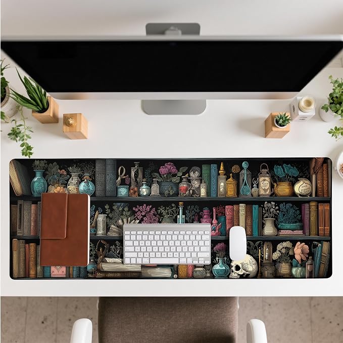 Black Forest Library Mouse Pad Desk Mat XL Extended Large Gaming Desk Pad Mousepad, Mysterious Book Computer Laptop Keyboard and Mouse Mat, Desktop Protector Mat for Office and Home 31.5x11.8 in - Image 3