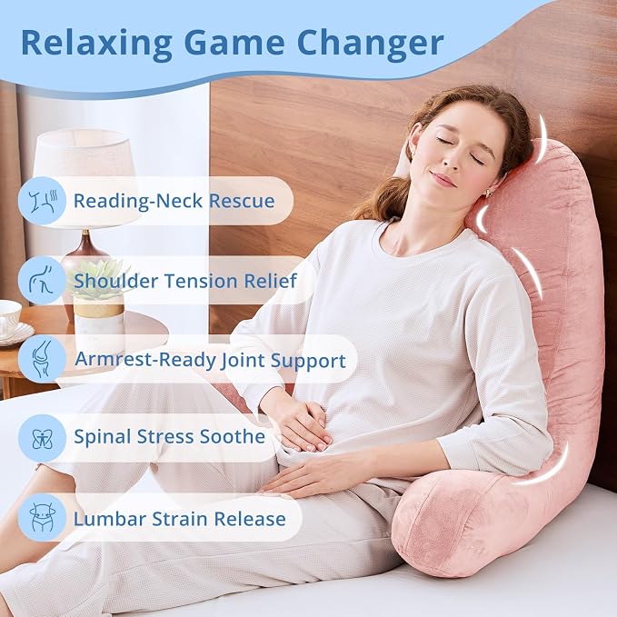 Sasttie Reading Pillow for Bed, Back Pillow for Sitting Up, Peach Pink - Image 6