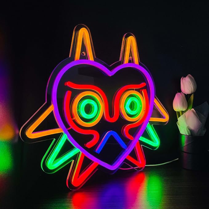 GGK Majora's Mask LED Sign LoZ Neon Sign for Room Wall Decor Gamer Gifts Zelda Mask Game Room Decor LED Neon Light for Zelda Fans (Majoras Mask) - Image 5