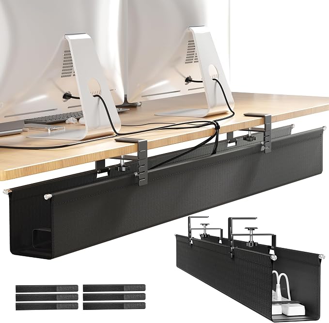 [Upgraded] Large Under Desk Cable Management Tray, Cinati Cable Management Under Desk No Drill, 42" Fabric Cord Hider for Wire Organizer, Cord Organizer for Office, Home - Supports Up to 30lbs Black by Cinati