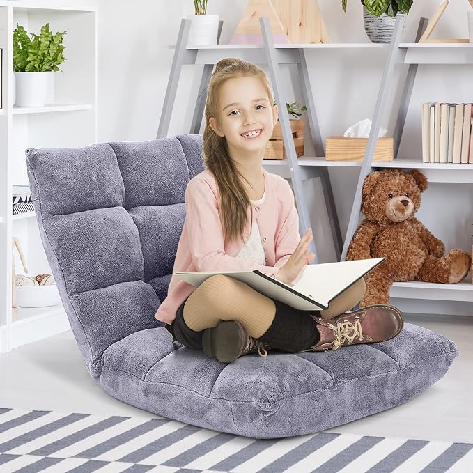 Giantex Folding Floor Chair with Back Support, 14 Adjustable Position, Padded Sleeper Bed, Couch Recliner, Gaming Floor Chairs for Adults, Meditation, Living Room (Grey) - Image 2