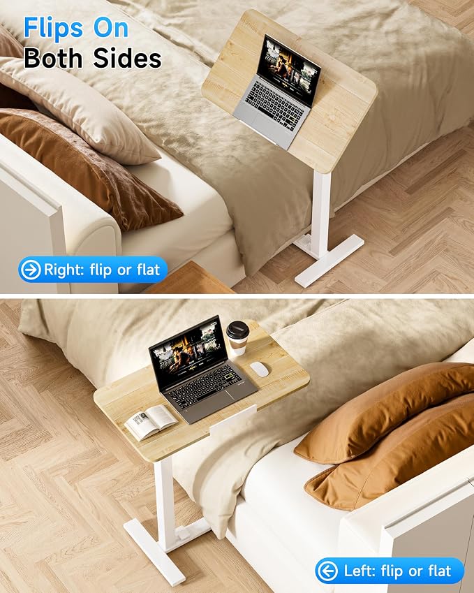 BIZUM Mobile Standing Desk Laptop Desk Pneumatic with Wheels 180° Tilt Top Hospital Bed Table Portable Rolling Cart Foldable Bedside Table for Hospital&Home Use, Maple - Image 5