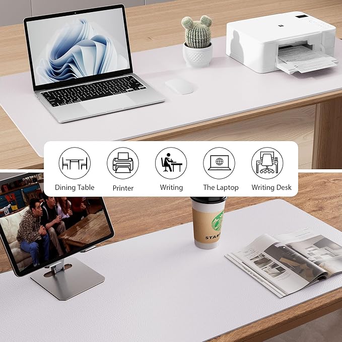 Aothia Faux Leather Desk Mat – Large Mouse Pad, Non-Slip PU Leather Blotter, Waterproof Writing Surface for Office and Home (Pale Lavender White, 47.2" x 23.6") - Image 7