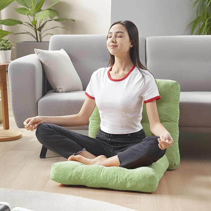 Floor Pillows Set of 2, Large Meditation Cushion for Adults, 22 Inch Square | Reading nook & office use, Tatami seating, Corduroy cover, 3.5 in thick, Shredded memory foam fill, Green yoga pad - Image 5