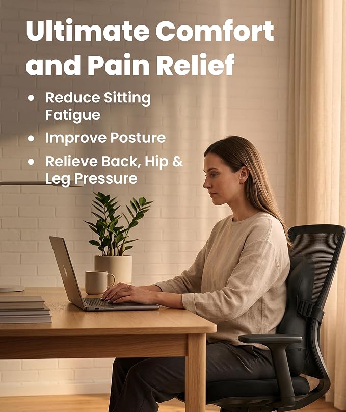 Everlasting Comfort Lumbar Support Pillow for Office Chair - Improves Posture, Promotes Back Pain Relief - Superior Back Support for Gaming and Desk Chairs - Lumbar Pillow for Car, Couch - Image 2