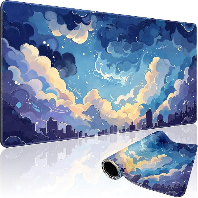 Blue Nebula Aesthetic Large Gaming Mouse Pad Desk Mat 31.5"x15.7" | Extended Mousepad, Non-Slip Rubber Base , Stitched Edges, for Computer/Laptop/Office/Home by Mcapirivo