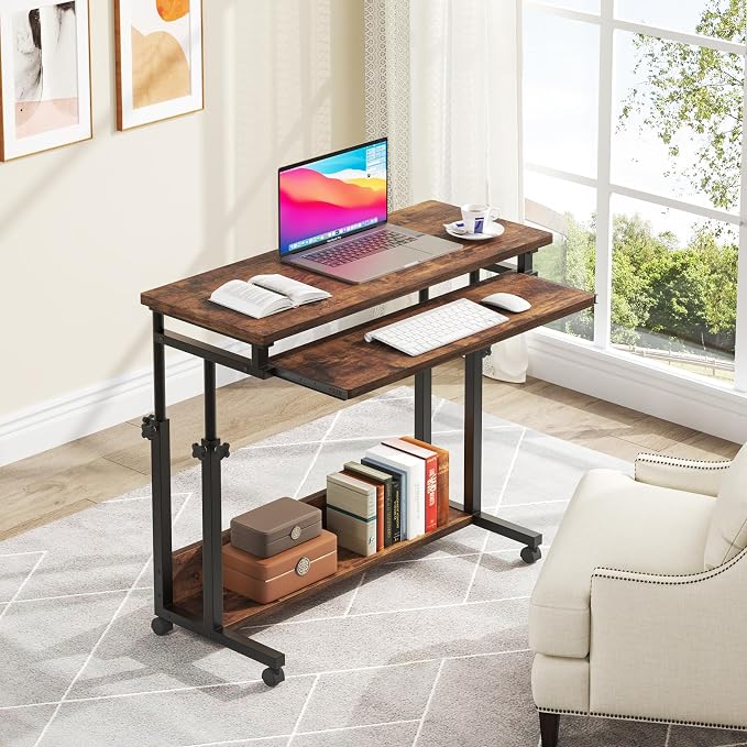 Tribesigns Portable Desk for Sofa and Bed, Height Adjustable Laptop Table Small Standing Desk Rolling Computer Cart with Keyboard Tray on Wheels for Home Office - Image 3