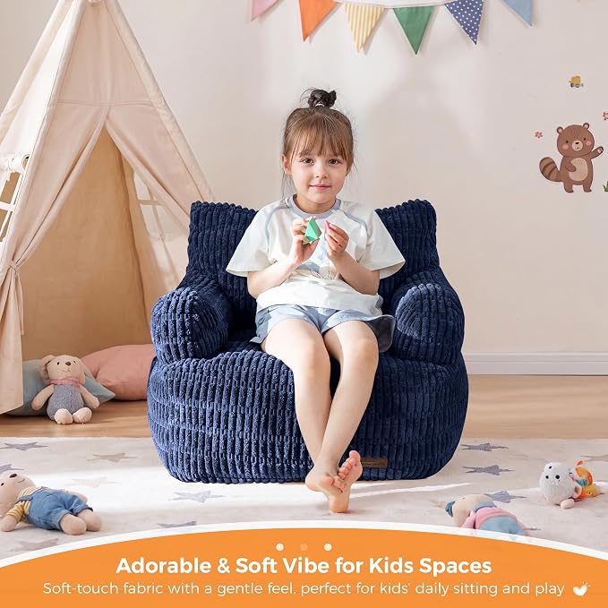 MAXYOYO Kids Bean Bag Chair, Comfy Bean Bag Sofa with Filler | Bean Bag Chair for Boys and Girls, Lazy Sofa with Pocket Floor Chair for Gaming, Reading, Navy - Image 3