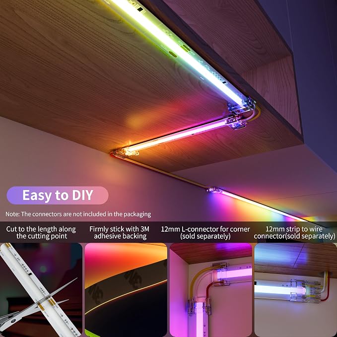 PAUTIX RGB Smart IC COB LED Strip Light Addressable 9.84ft/3m,UL-Listed DC24V Color Chasing Strip Light Multicolor Flexible Tape Lights Kit with Remote,for Cabinets,TV,Bedroom,Party DIY Decoration - Image 5