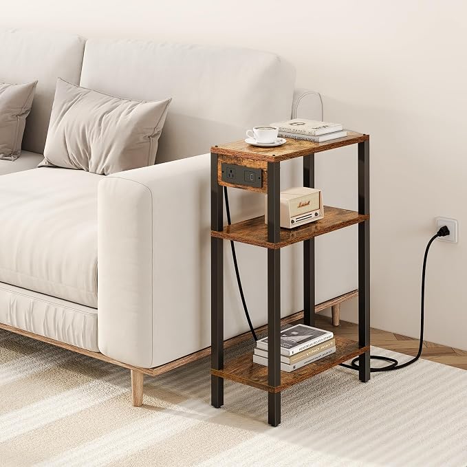 TUTOTAK Narrow Side Table, 3-Tier Small End Table with Charging Station - Image 2