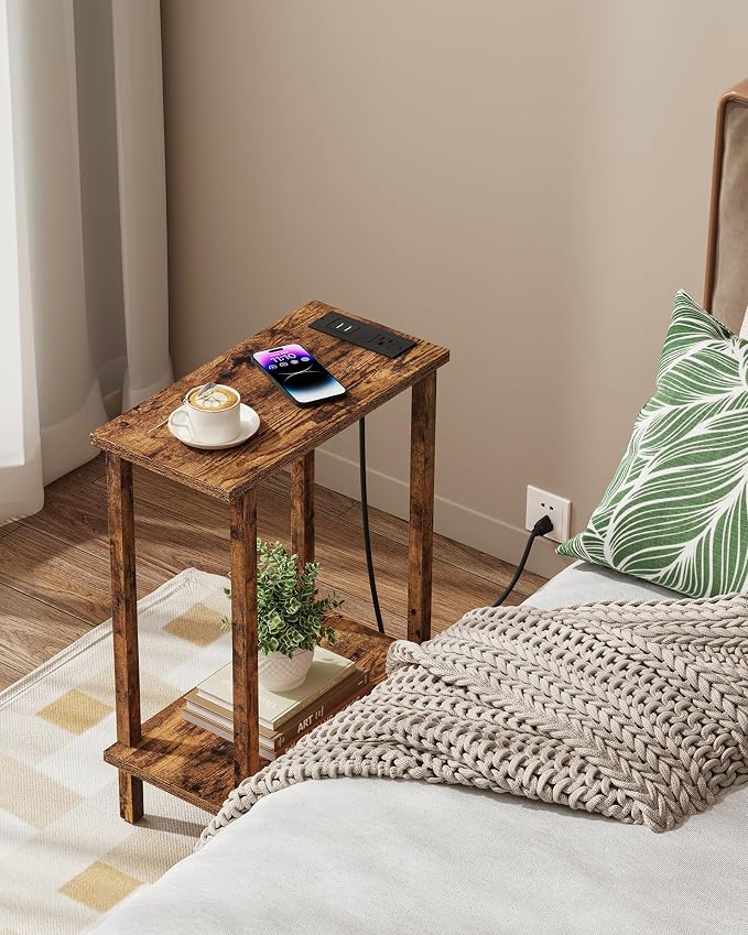 TUTOTAK Narrow Side Table, 2-Tier Small End Table with Charging Station - Image 3