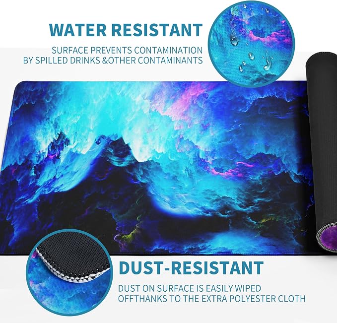 Dazzling Galaxy Gaming Mouse Pad Blue Desk Mat XL Mouse Gaming Pads, Starry Sky Keyboard Pads Extra Large Desktop Computer Mats with Non-Slip Base & Stitched Edges, Vintage Office Decor 31.5x11.8 - Image 6