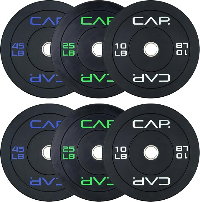 CAP 2-inch Olympic Bumper Plate Weight Set | 100-370 lbs | Multiple Colors | Storage Rack Optional by CAP