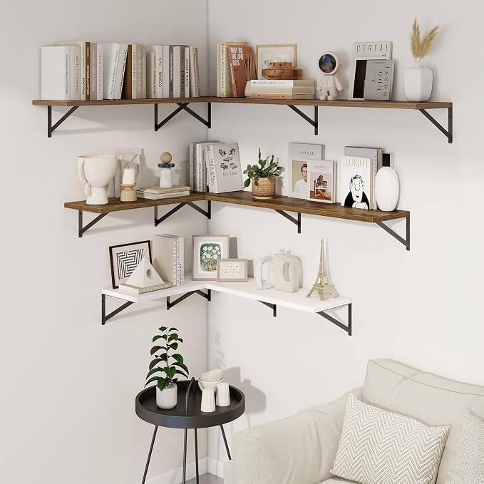 Axeman 20 Inch Floating Shelves, 10 Inch Deep White Wall Shelves Set of 2 - Image 7