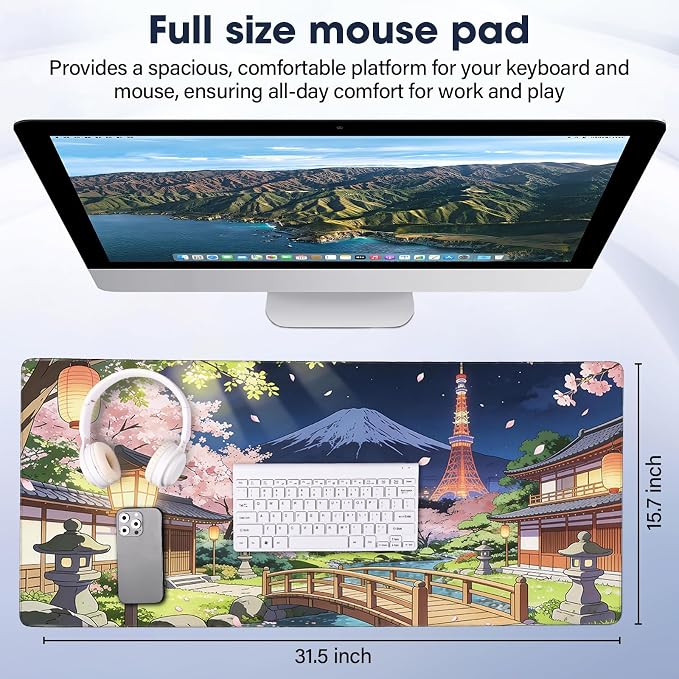 Durable Desk Pad 31.5x15.7 Inch - Thick XXL Mouse Pad, Bridge | Anti Fray Stitched Edges Natural Rubber Base Smooth Fabric Top - Image 2