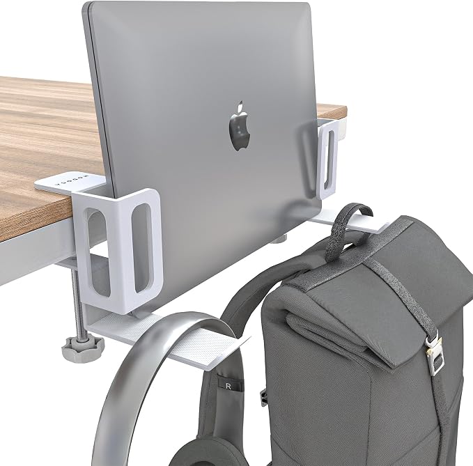 NODOCA Laptop Storage for Desk, Vertical Laptop Stand for Desk, MacBook Vertical Stand, with Headphone Holder, Desk Side Storage for MacBook/Surface/Samsung/HP/Dell[M, White] by NODOCA
