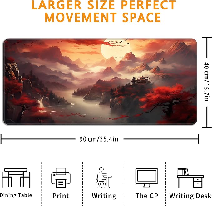 Dark Canyon Desk Mat, XXL 35.4"x15.7" Large Mouse Pad, Full Moon Extended Gaming Mouse Mat,Non-Slip Rubber Base Waterproof with Stitched Edges for Gaming Office Home Decor - Image 3