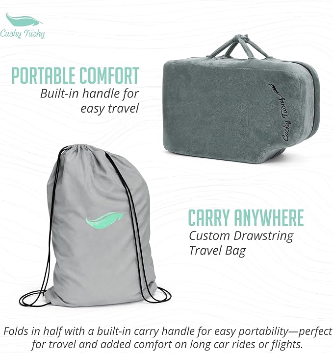Cushy Tushy Premium Foldable Wheelchair Cushion - for Relief of Lower Back, Sciatic, Butt and Tailbone Pain - for Home & Office Use, Perfect for Travel or Driving - Gray Coccyx Seat Cushion - Image 10