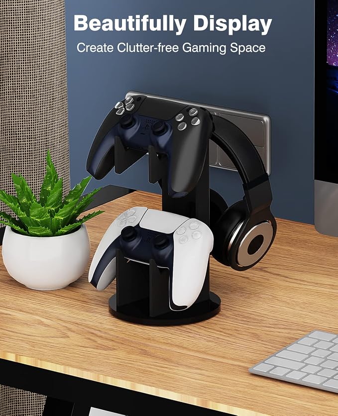 MoKo Universal Game Controller & Headset Stand, 2-in-1 Holder Acrylic | Premium acrylic, crystal clear. 2-in-1 for controller and headset. Non-slip base. Fits Switch, PS5, PS4, Xbox. - Image 6