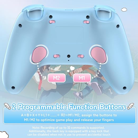 Kuitmor Cinnamoroll Switch Pro Controller, Cute Hall Effect Wireless Gamepad No Drift for Switch 2/Switch/OLED/Lite, PC/Steam, Android, iOS, Bluetooth + Wired, Turbo, Back Buttons, 6-Aixs Gyro, Wake-up, RGB (Blue, Without 2.4g Receiver) - Image 7