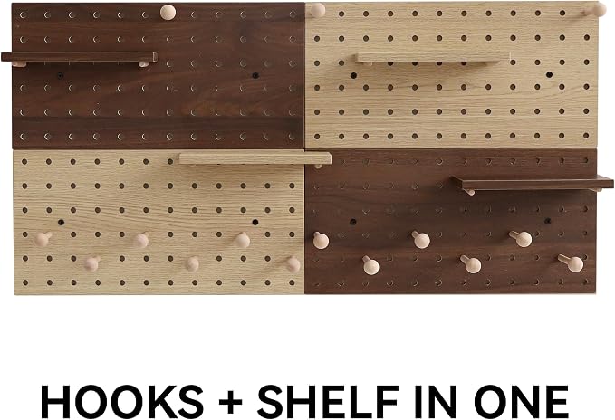 Wooden Pegboard Modular Display Organization Storage Wall Hooks Shelf (Two Colored Finish-B-4) - Image 7