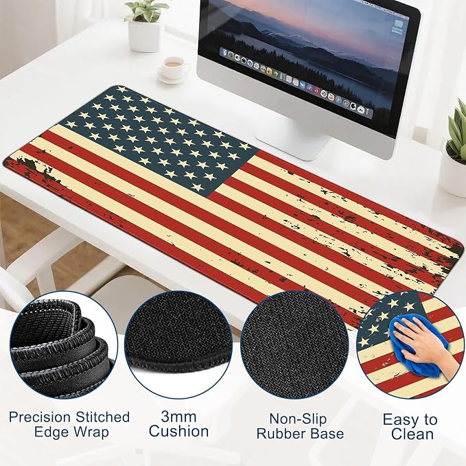 Gaming Desk Mat with Silky Smooth Surface & Exquisite Patterns,31.5x11.8 Inches Large-Sized Mouse Pad, Perfect for Extended Gaming,Work,and Home Office Decor (American Flag 2) - Image 5