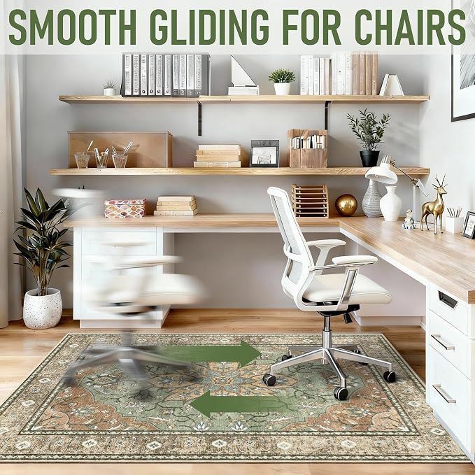 48"x60" Office Chair Mat for Hardwood, Under Desk Chair Mat for Home Office, Anti-Slip Office Rugs for Rolling Chairs, Floor Protector Washable Rugs Olive Green - Image 7