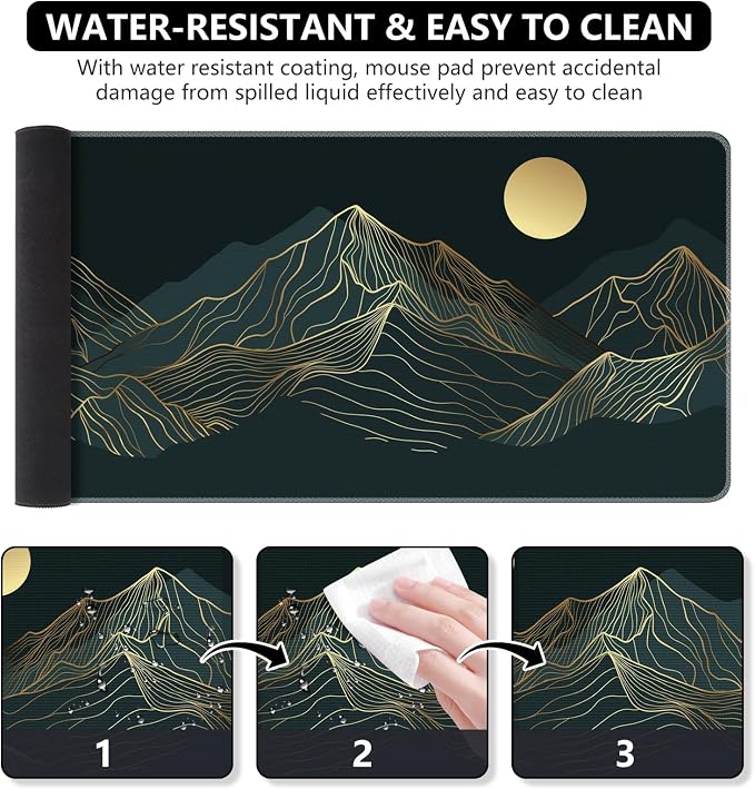 iCasso Large Mouse Pad, XXL Green Mousepad,A-Mountain Cyan Extended | Stitched Edges and Stable Rubber Base, Keyboard Mat Desk Pad for Work, Home - Image 3
