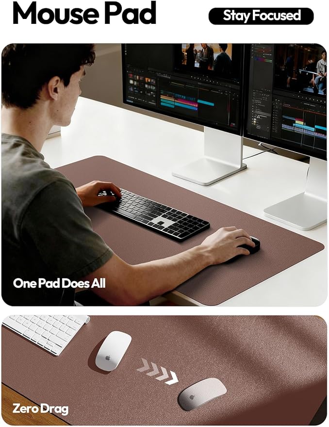 YSAGi Leather Desk Protector, Office Mat, Large Mouse Mat, Non-Slip PU Leather Blotter, Laptop Desk, Waterproof Writing Pad for Office and Home (Chocolate, 47" x 17") - Image 4