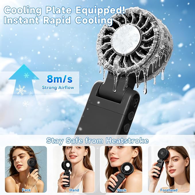Handheld Portable Turbo Fan with Ice Cooling,5 Speed Rechargeable LED Display Foldable Hand Held Personal Clip/Neck/Waist Fan,180°& 360° Adjustable,Pocket Mini Fan for Outdoor/Home/Office (Black) - Image 2